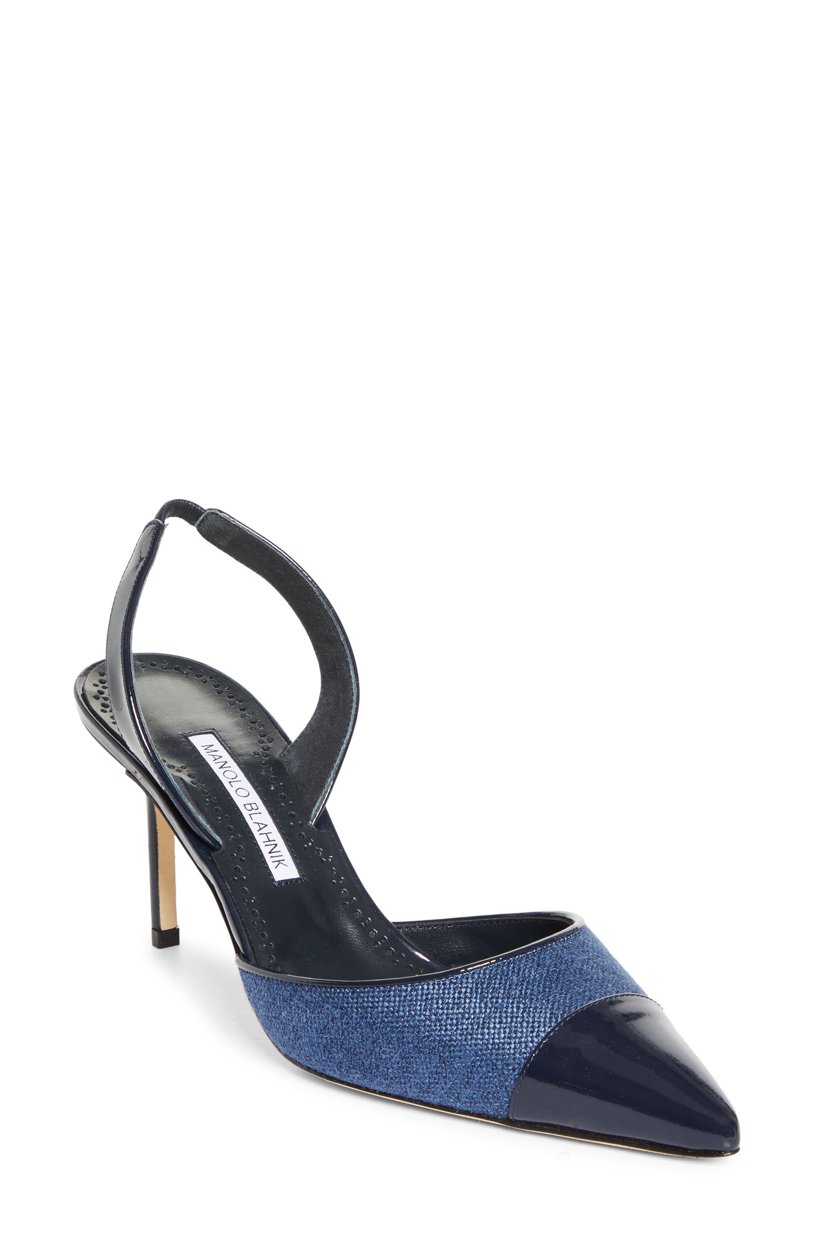 Manolo Blahnik Capsli Cap Toe Slingback Pump, Main, color, Blue/ Navy