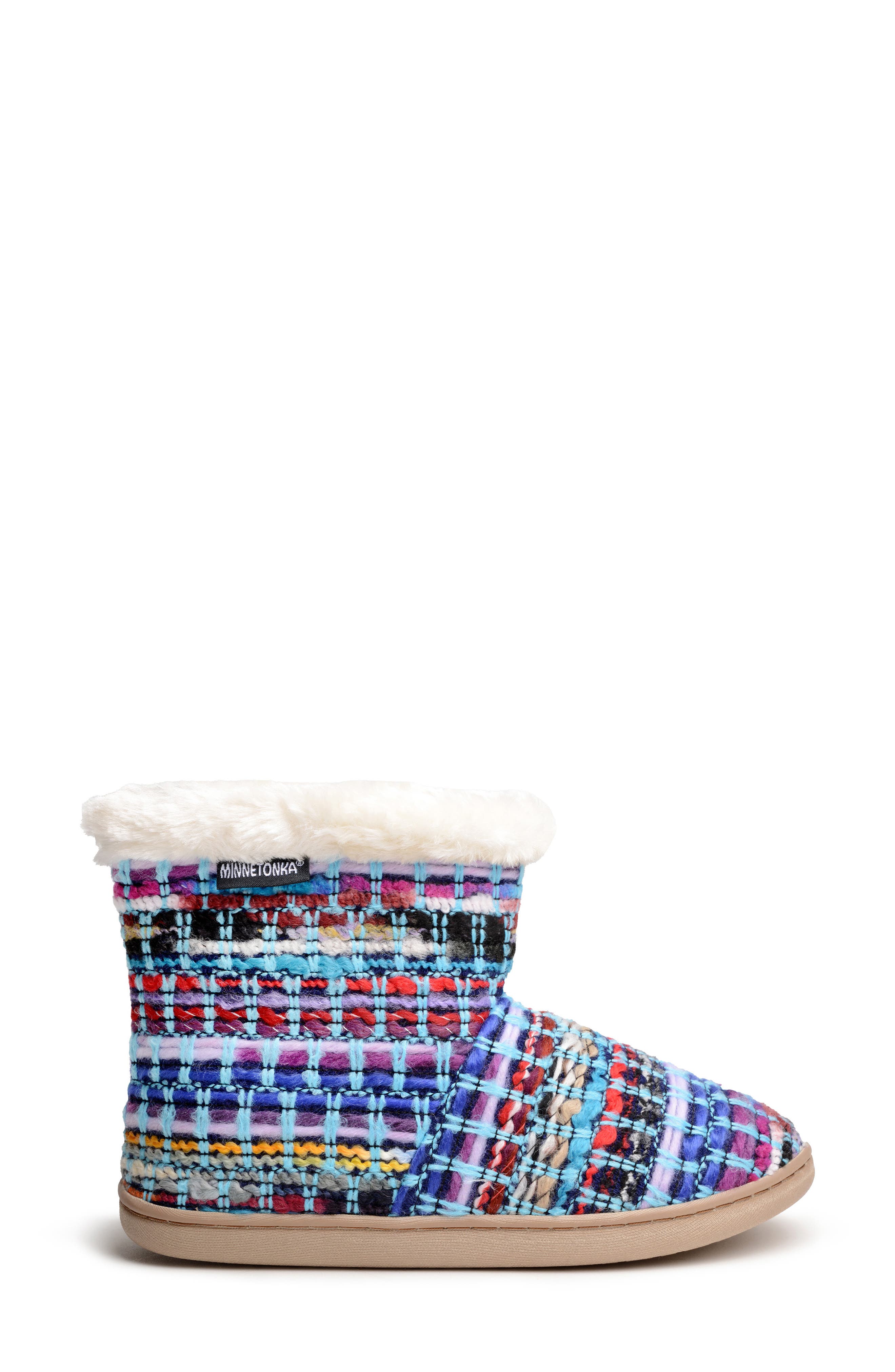 Minnetonka Betty Faux Fur Lined Slipper Bootie, Alternate, color, Turquoise Multi