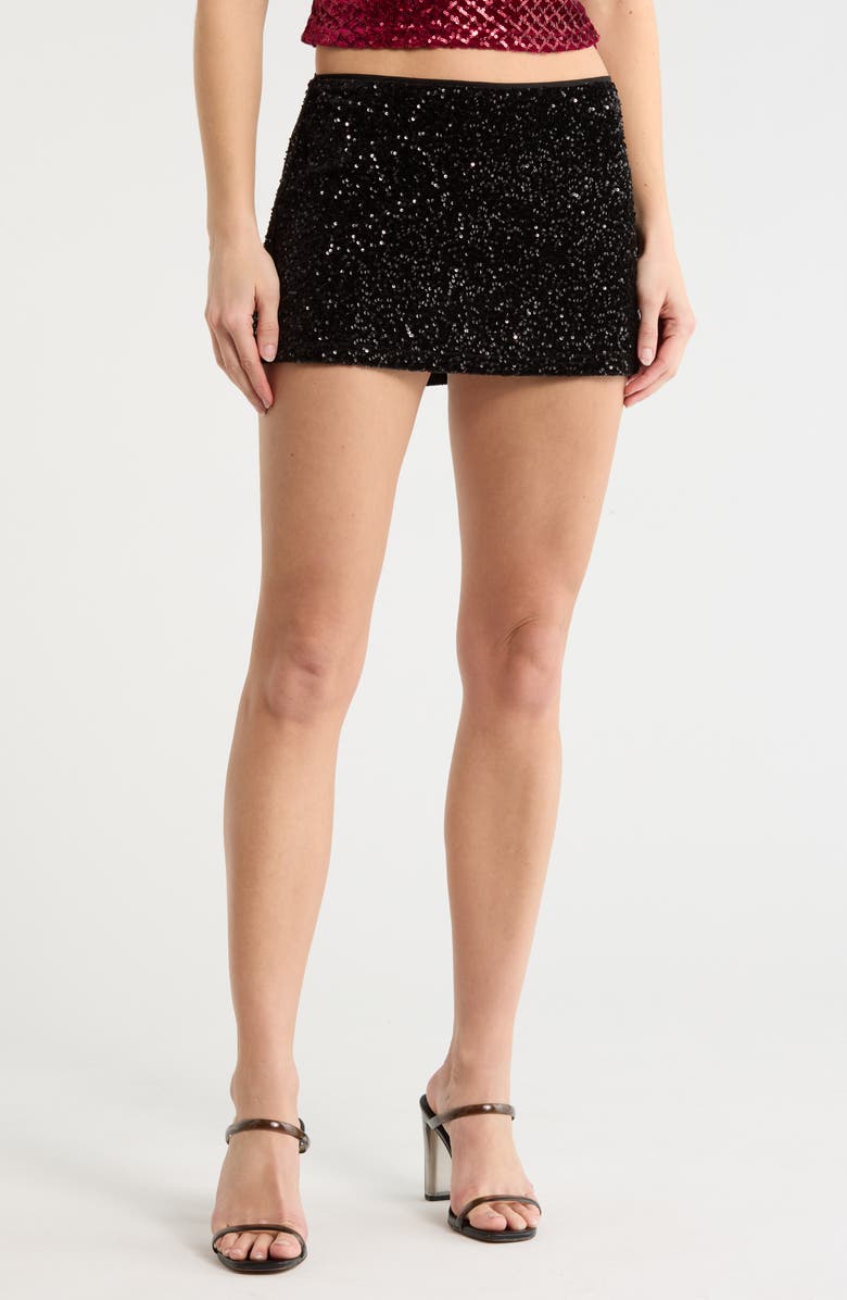 LE LIS Velvet Sequin Micro Shorts, Main, color, Black