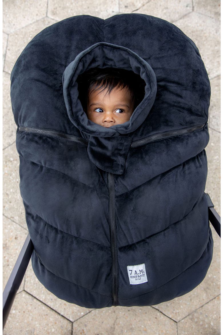 7 A.M. Faux Shearling Trim Car Seat Cocoon, Alternate, color, BLACK