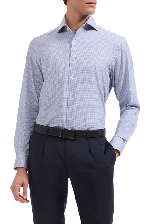 Devon OoohCotton® Optical Grid Print Button-Up Shirt