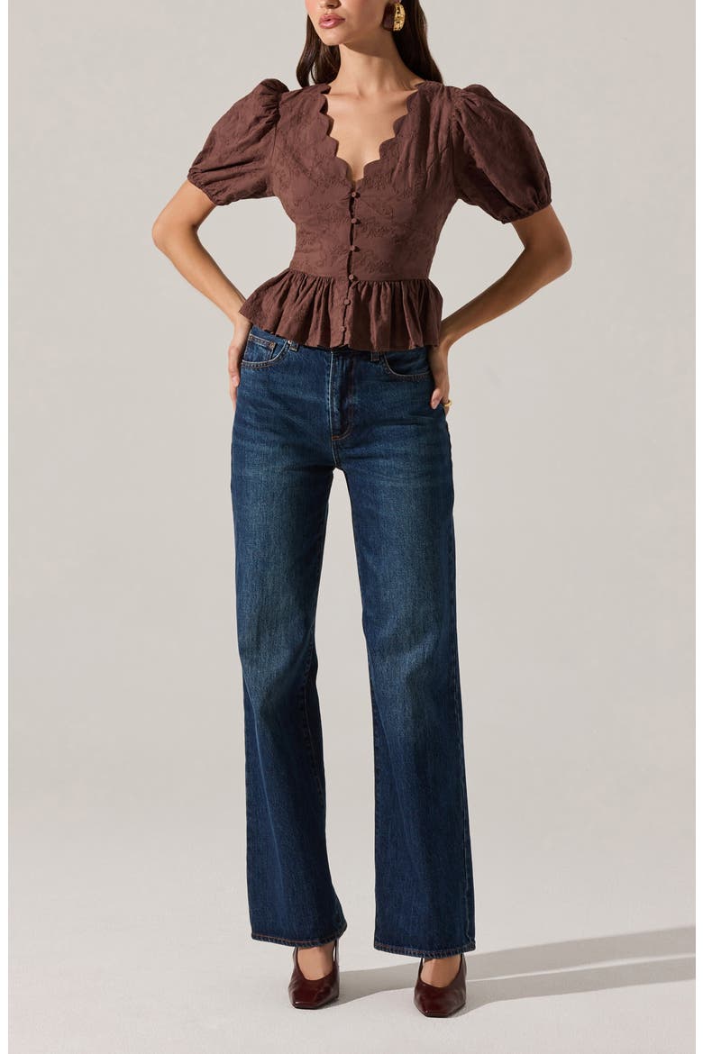 Arely Embroidered Cotton Button-Up Top, Alternate, color, BROWN