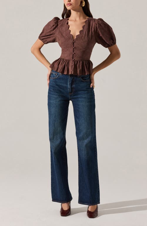 Astr The Label Arely Embroidered Cotton Button-up Top In Brown
