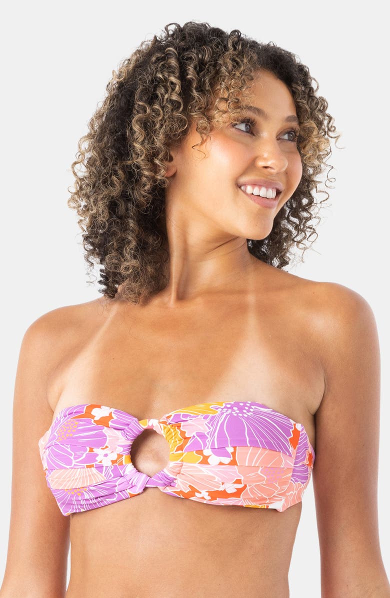 Roxy Bell Blooms Bandeau Bikini Top, Alternate, color, Lilac Multi