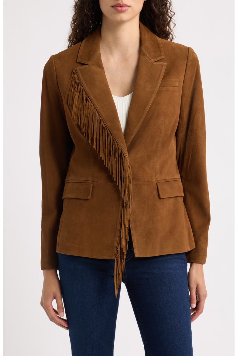 Adeline Suede Leather Fringe Jacket, Main, color, DARK SABLE
