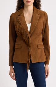 Elie Tahari Adeline Suede Leather Fringe Jacket