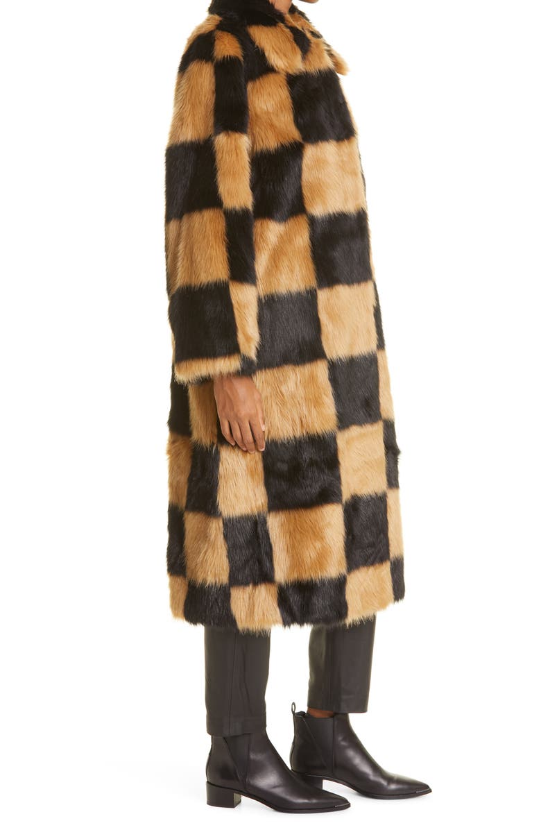 Stand Studio Nino Long Checkerboard Faux Fur Coat, Alternate, color, 