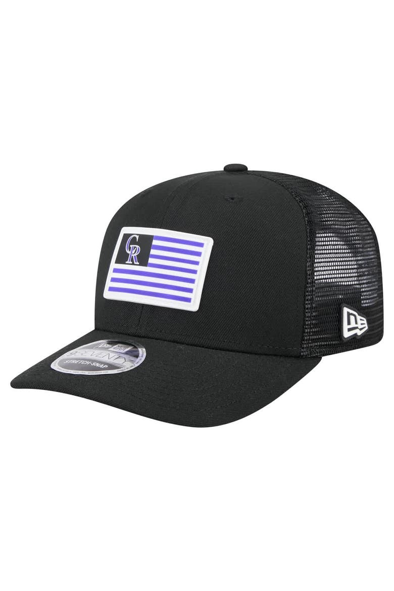 Men's New Era Black Colorado Rockies Flag 9SEVENTY Stretch-Snap Hat, Main, color, Black
