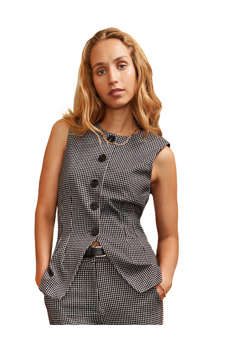 Round Neck Houndstooth Waistcoat, Main, color, Grey