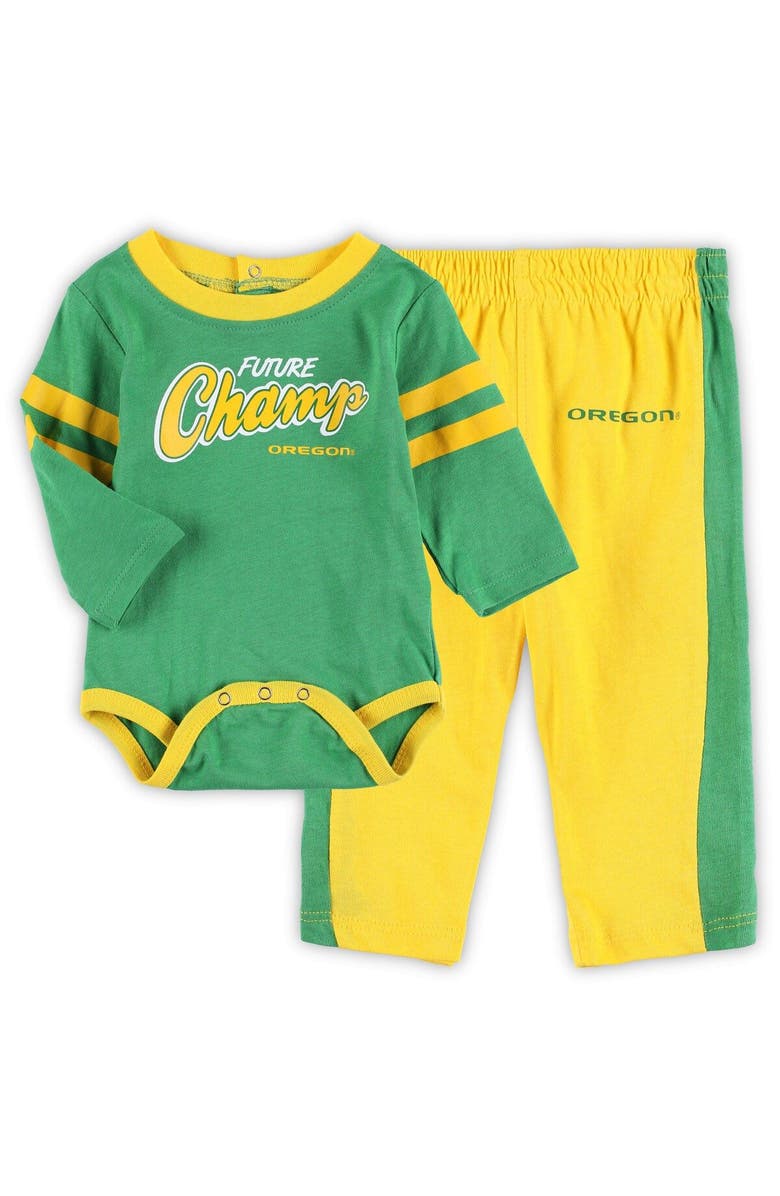 Outerstuff Newborn & Infant Green/Gold Oregon Ducks Little Kicker Long Sleeve Bodysuit & Sweatpants Set, Alternate, color, 