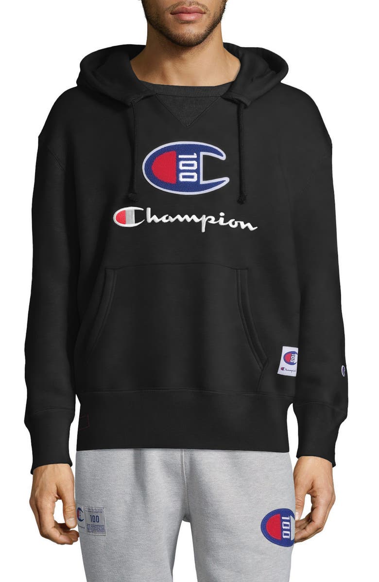 Champion Century Collection Logo Pullover Hoodie, Main, color, 