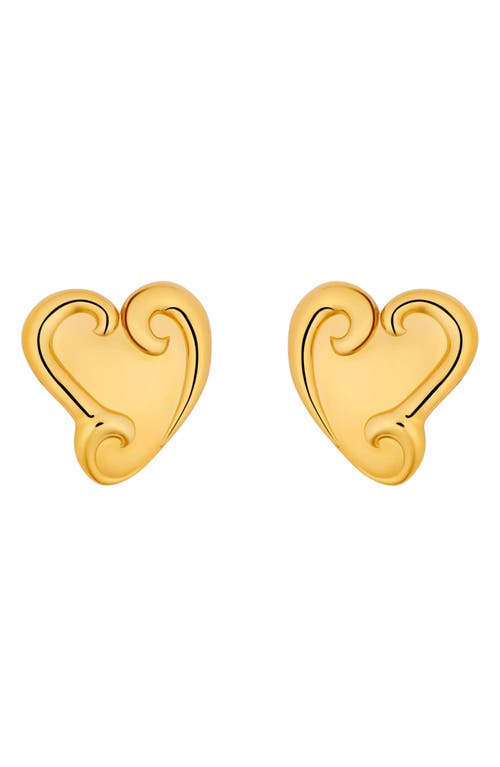 Oscar De La Renta Small Swirl Heart Stud Earrings In Gold