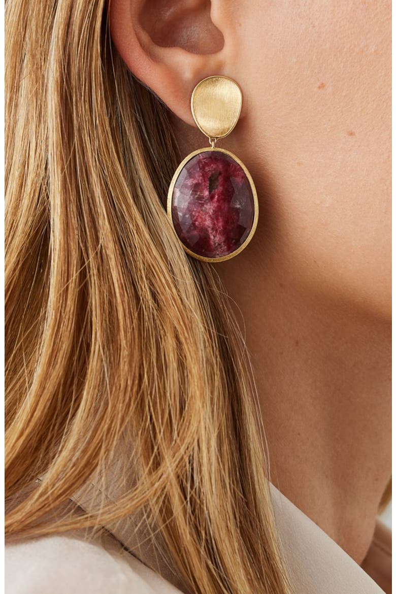 Lunaria Thulite Drop Earrings, Alternate, color, YELLOW GOLD