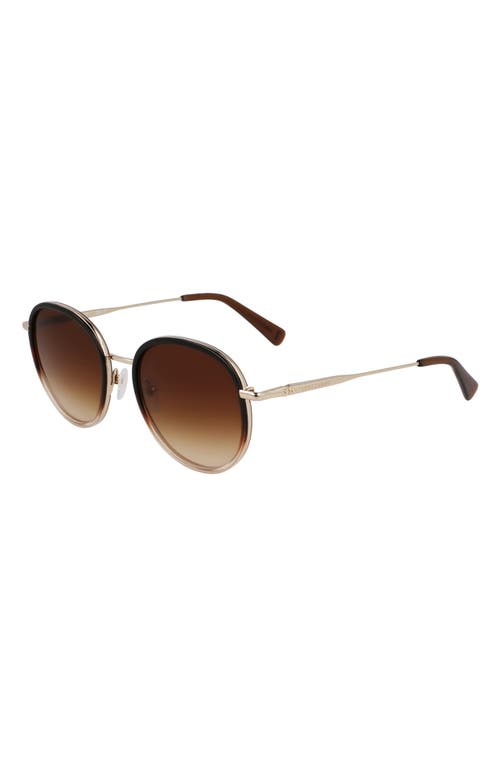 Longchamp Roseau 52mm Gradient Round Sunglasses In Gold/gradient Brown