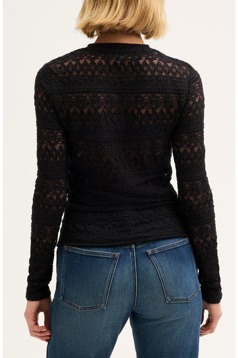 Jacquard Lace Long Sleeve Top, Alternate, color, JET BLACK