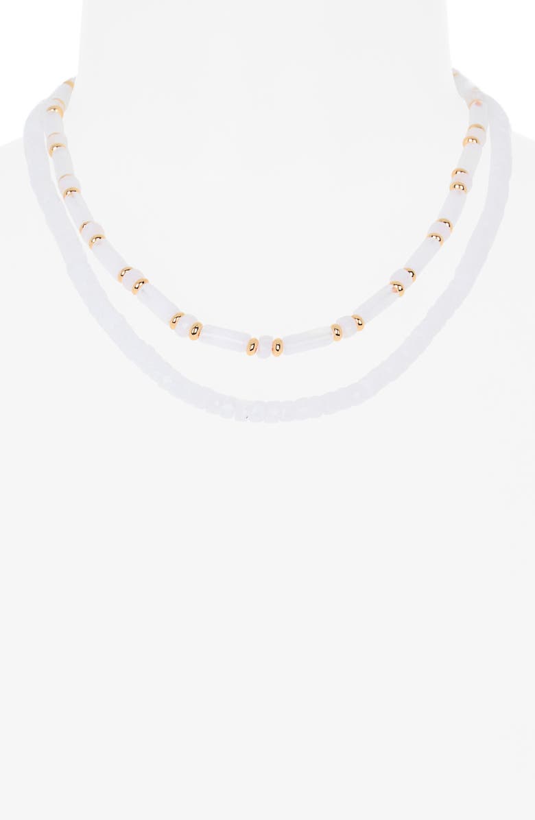 NORDSTROM RACK Two-Row Beaded Necklace, Alternate, color, White Multi- Gold