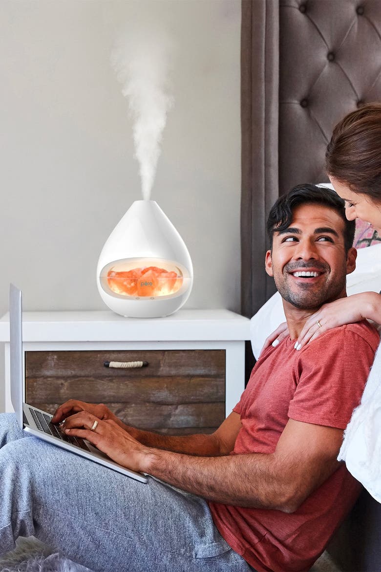 PureGlow Crystal Himalayan Salt Lamp & Ultrasonic Aroma Diffuser, Alternate, color, WHITE