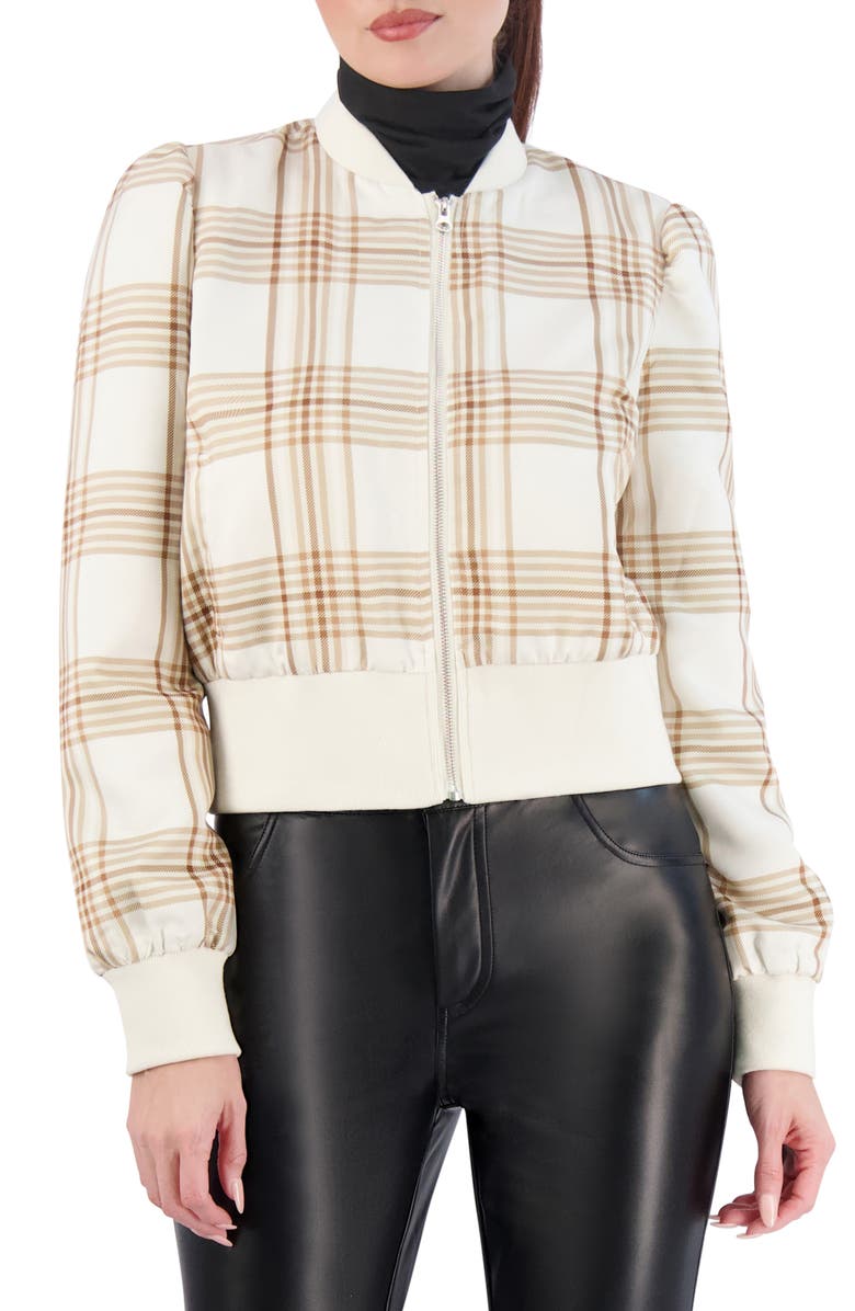 Ookie & Lala Plaid Bomber Jacket, Alternate, color, Cream Plaid