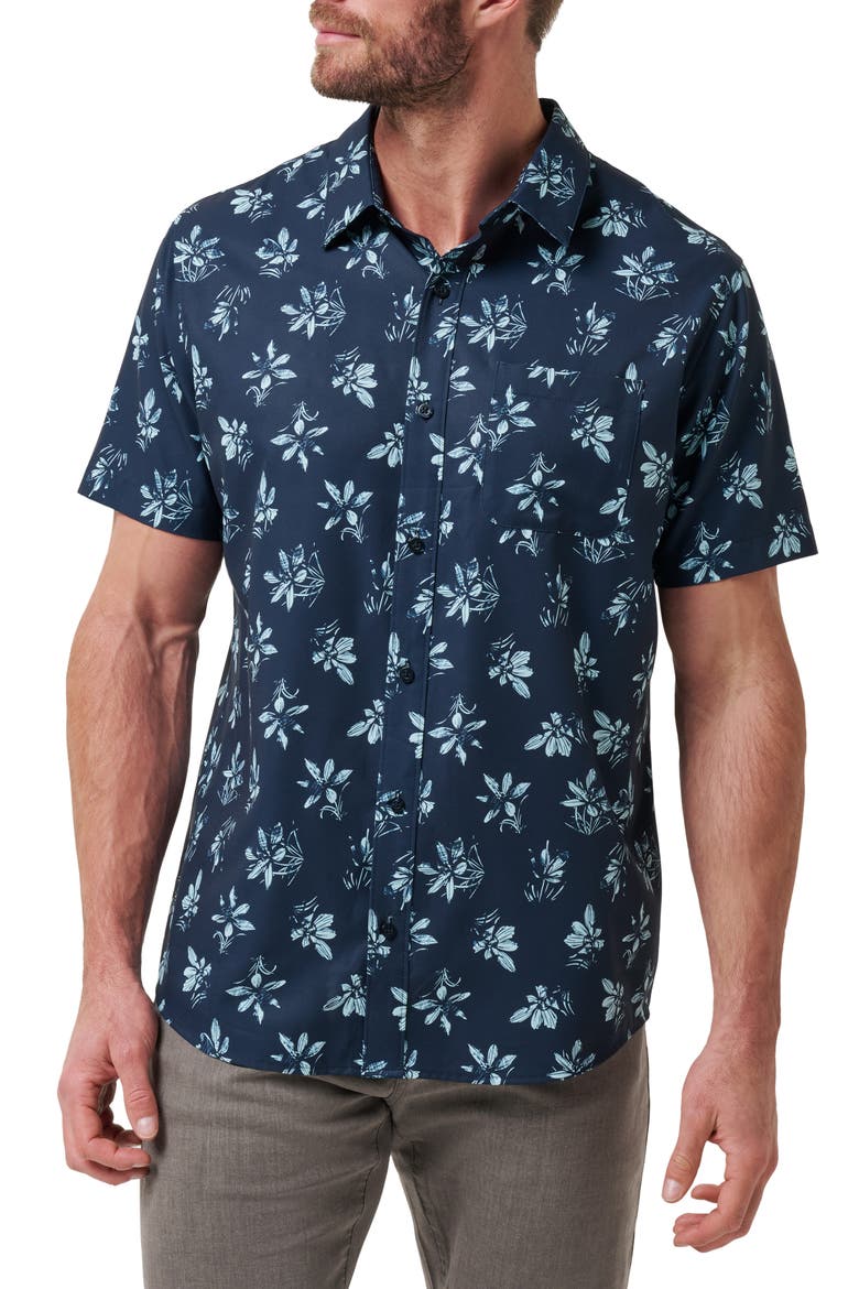 Seamate Floral Short Sleeve Button-Up Shirt, Main, color, TOTAL ECLIPSE/ CORY BLUE