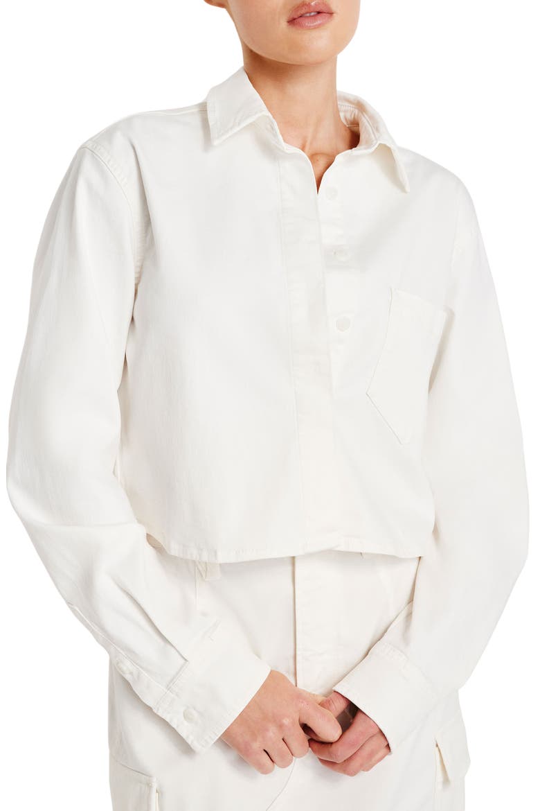 Crop Stretch Cotton Button-Up Shirt, Main, color, CLOUD WHITE