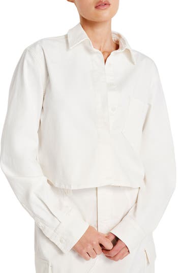 GOOD AMERICAN GOOD AMERICAN CROP STRETCH COTTON BUTTON-UP SHIRT 