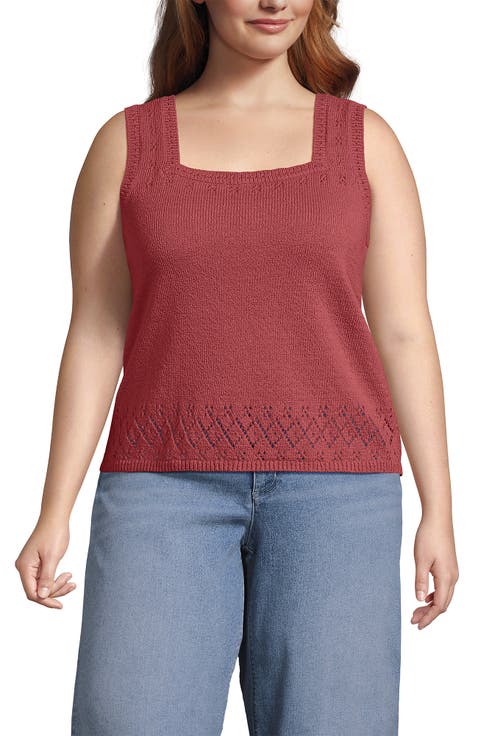 Pointelle Square Neck Tank Sweater