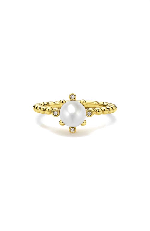 Lagos 18k Yellow Gold Luna Cultured Pearl & Diamond Fleur Ring In Gold