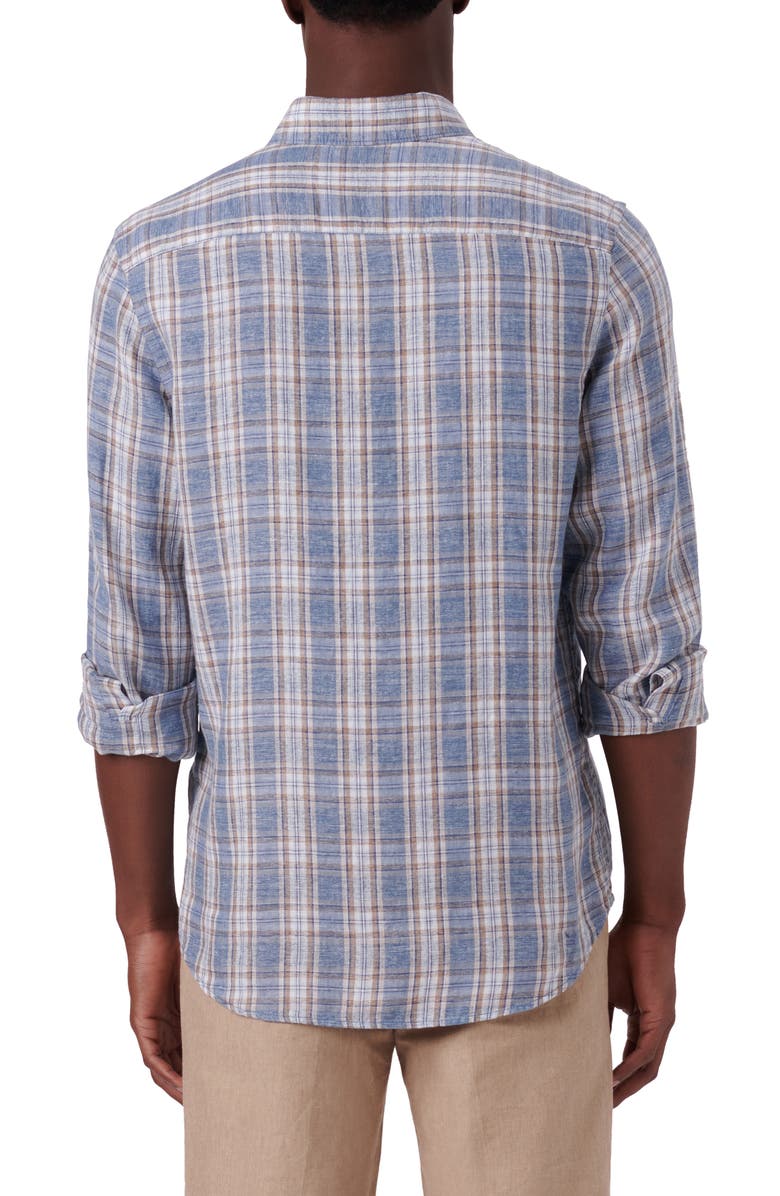 Bugatchi Shaped Fit Plaid Linen Button-Up Shirt, Alternate, color, 