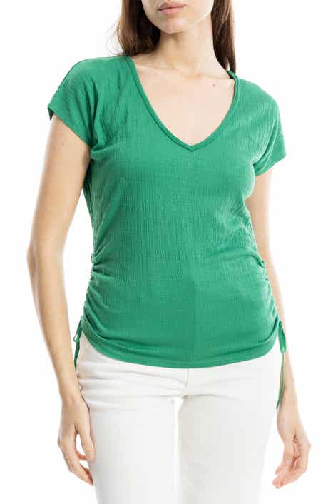 MAX STUDIO Cap Sleeve Ruched Crinkled Knit Top