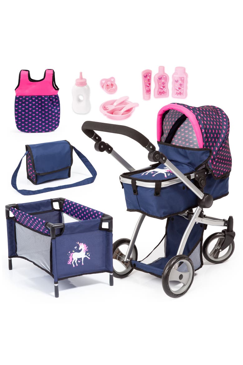Pram Mega Set, Dolls up to 18", Sleeping Bag & Travel Bag, Main, color, Multicolored