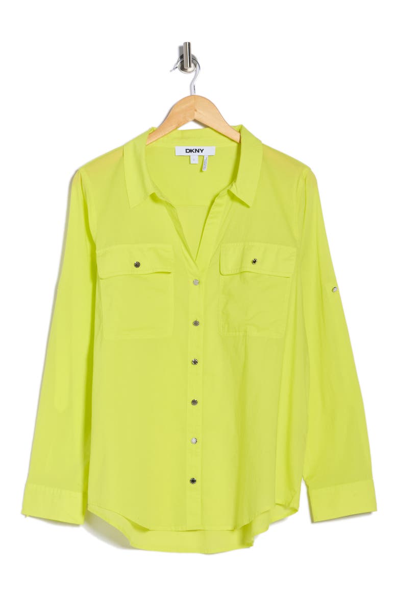 Solid Roll Sleeve Button-Up Shirt, Alternate, color, LIMEADE