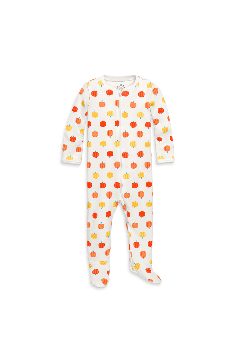 Primary Baby Organic Zip Footie In Candy Pumpkins, Main, color, Ivory Pumpkins