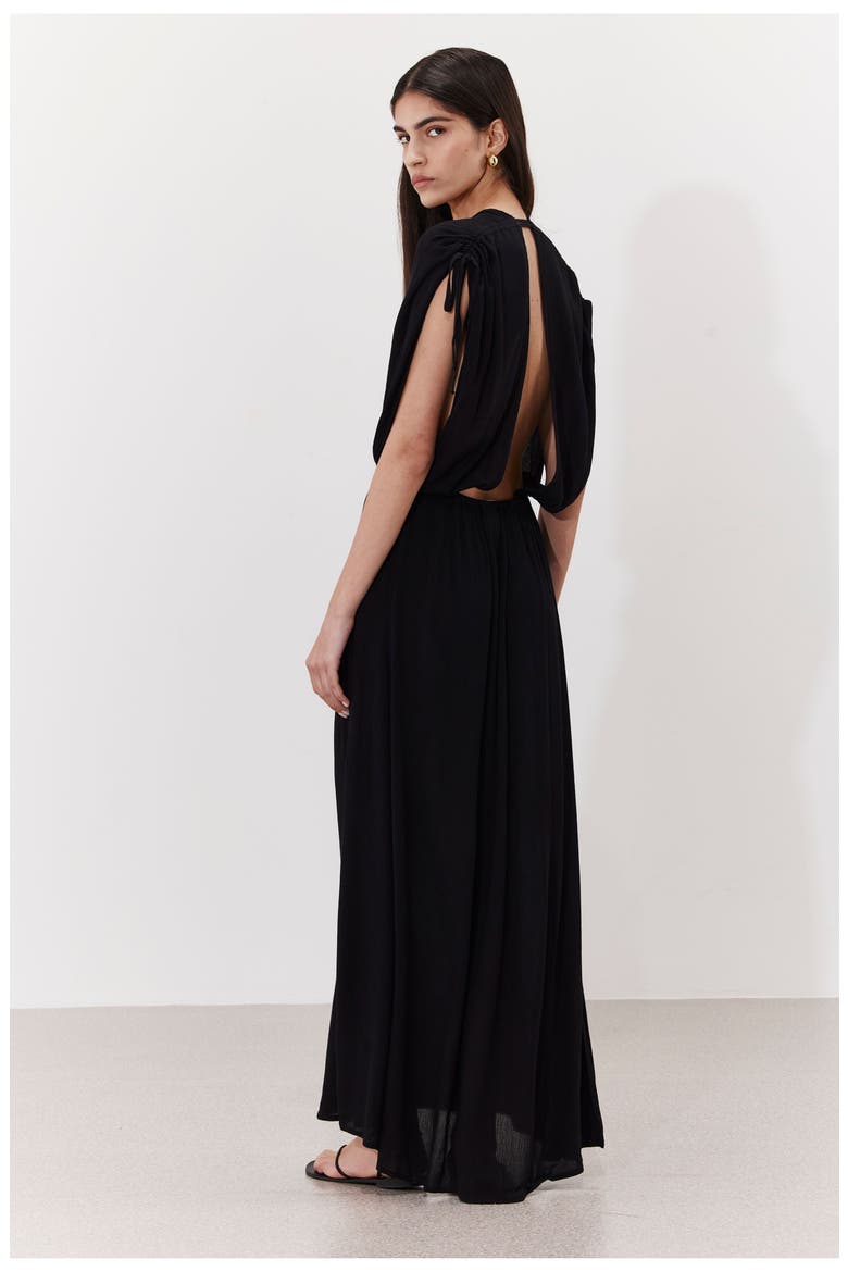 Solena Crêpe V Neck Open Back Midi Dress Cover-Up, Alternate, color, Black