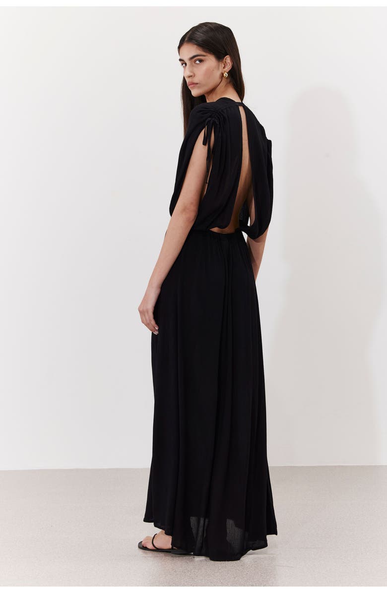 Gottex Beach Life Solena Crêpe V Neck Open Back Midi Dress Cover-Up, Alternate, color, Black