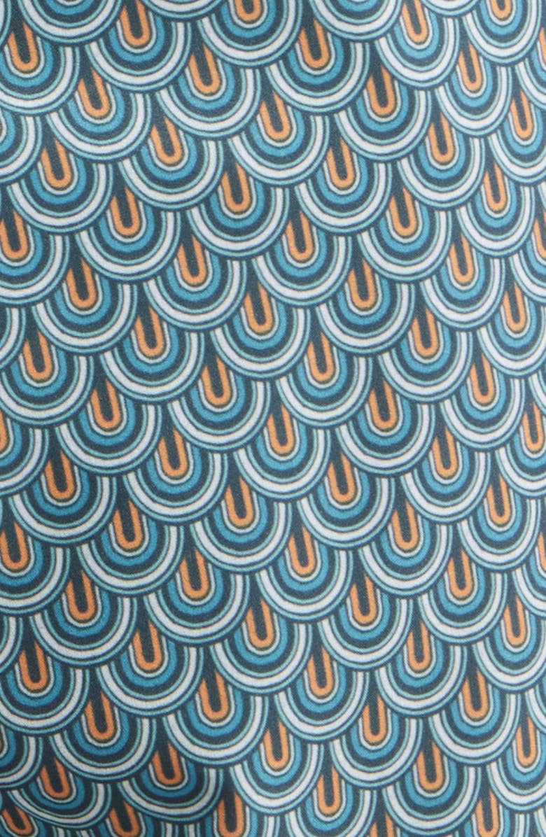 Stone Rose Retro Wallpaper Print Swim Trunks, Alternate, color, Blue