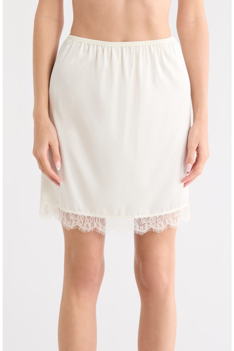 Scalloped Lace Trim Satin Slip Skirt, Main, color, IVORY EGRET