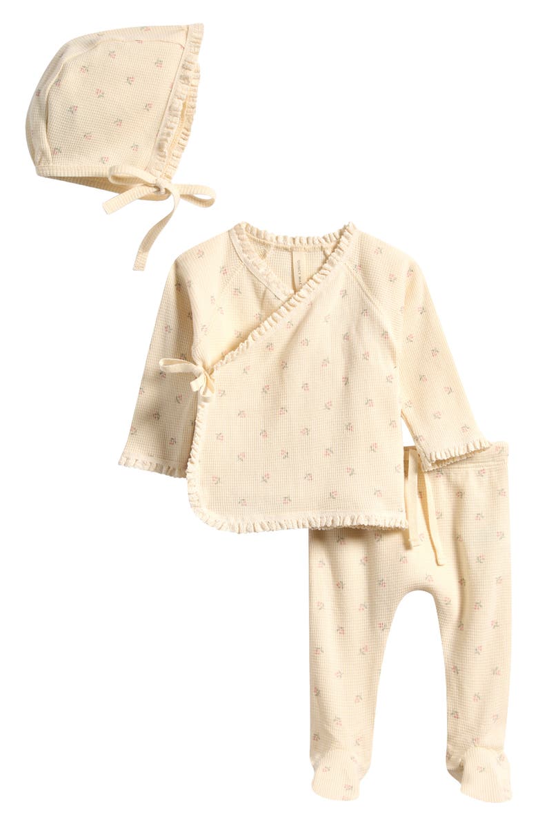 QUINCY MAE Take Home Organic Cotton Top, Footie Pants & Cap Set, Main, color, Natural