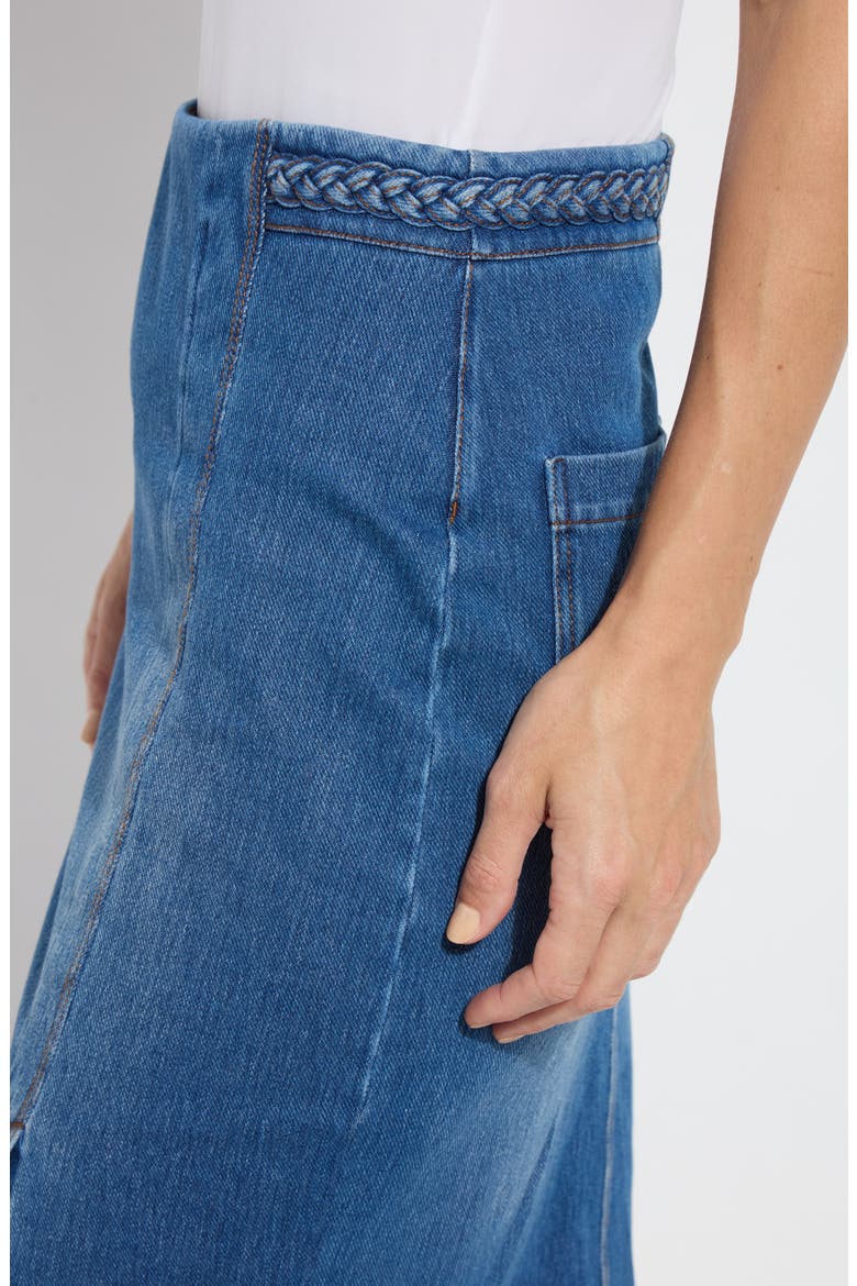 Tess Braided Denim Pencil Skirt, Alternate, color, MID WASH