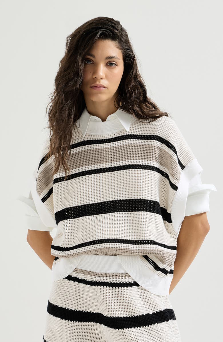 Brunello Cucinelli Cotton net knit T-shirt, Main, color, White