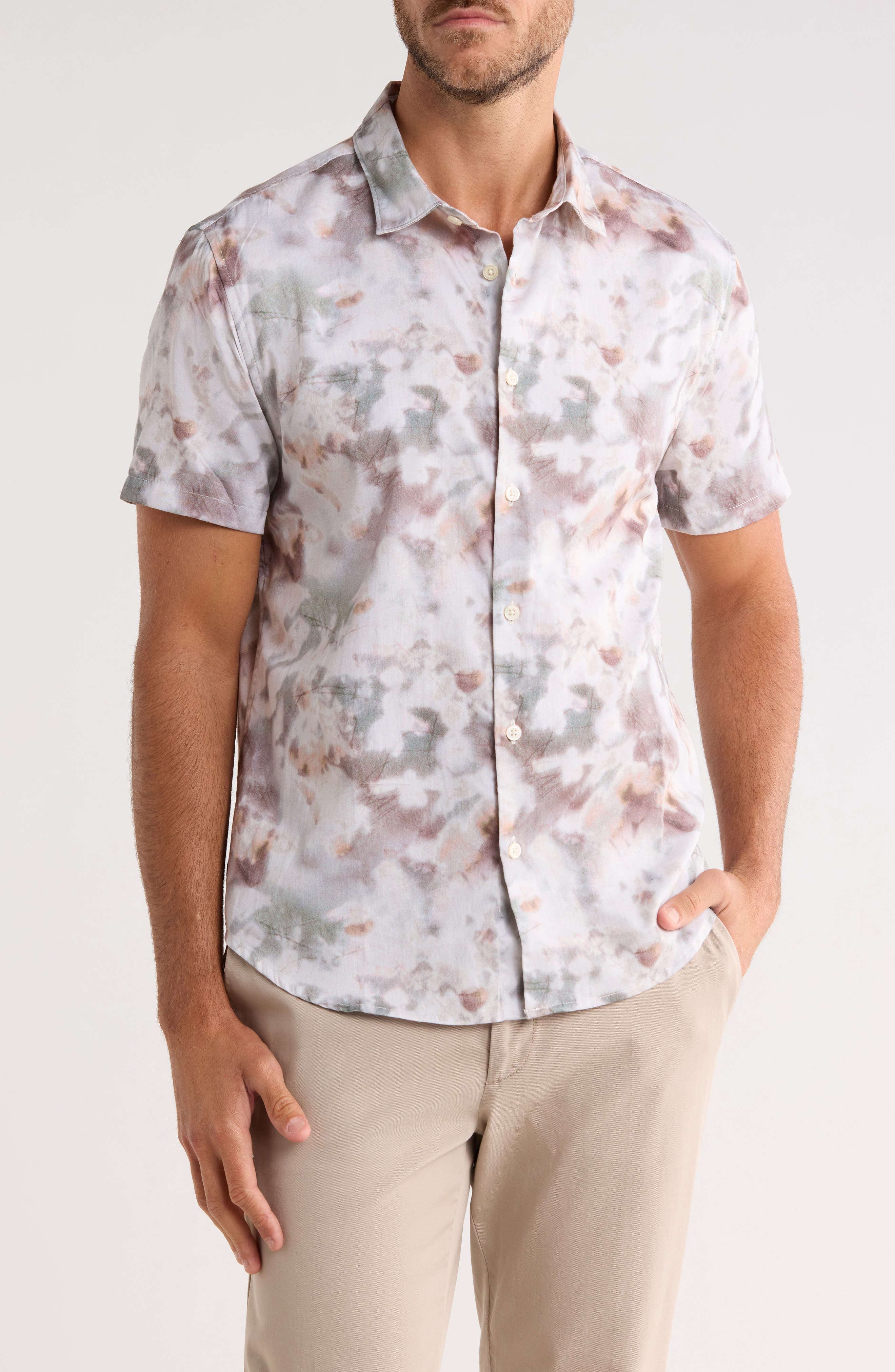 John Varvatos Sean Abstract Woodland Print Short Sleeve Modal Button-Up Shirt