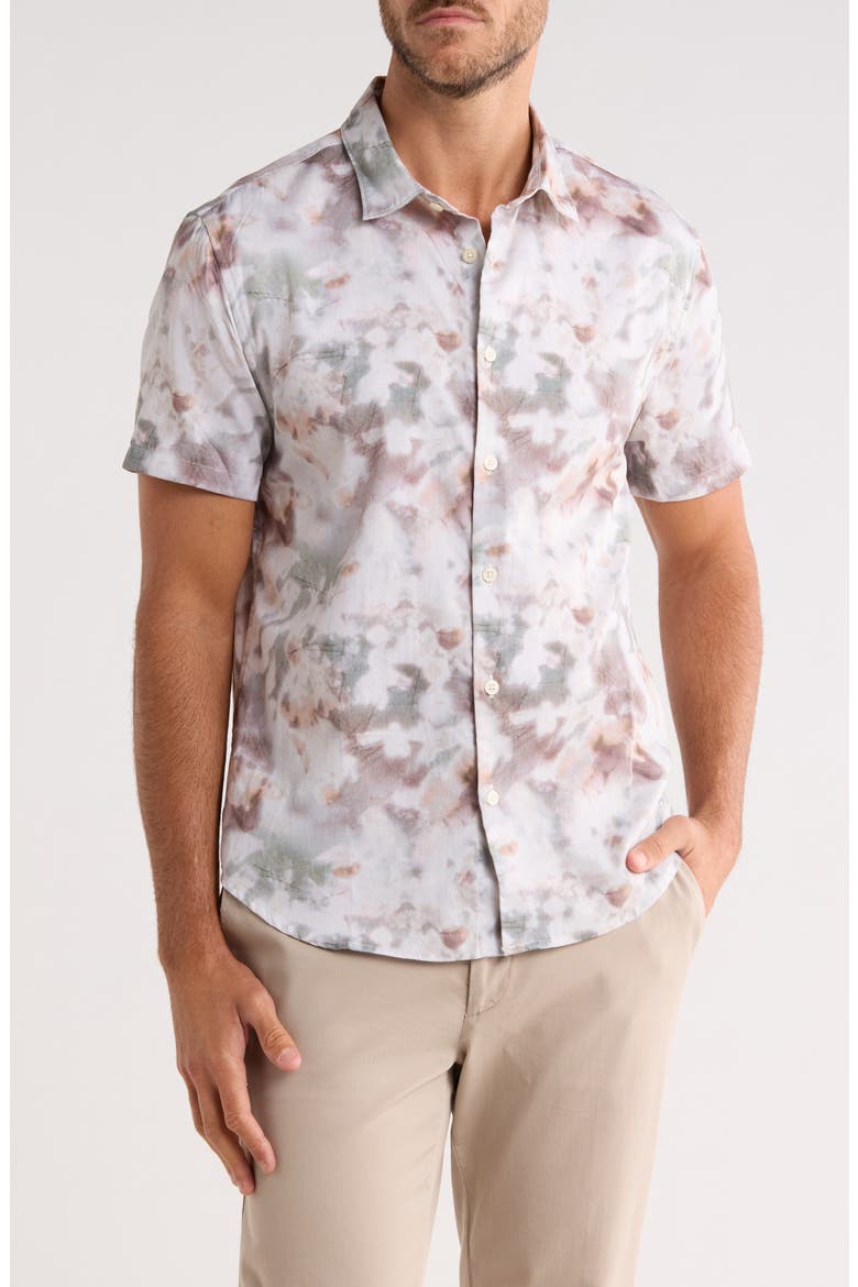Sean Abstract Woodland Print Short Sleeve Modal Button-Up Shirt, Main, color, TWINE