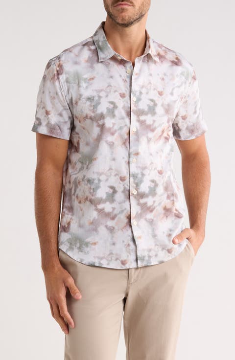Sean Abstract Woodland Print Short Sleeve Modal Button-Up Shirt