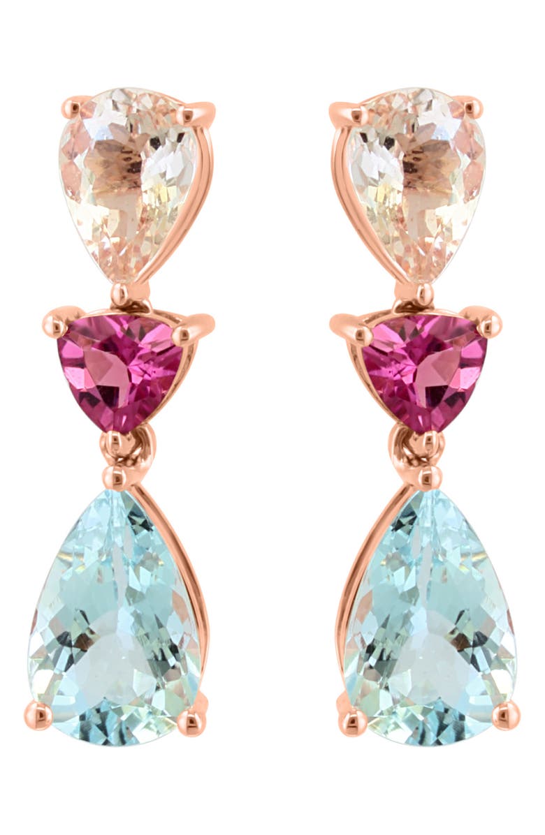 EFFY 14K Rose Gold Pink Tourmaline, Morganite & Aquamarine Drop Earrings, Main, color,
