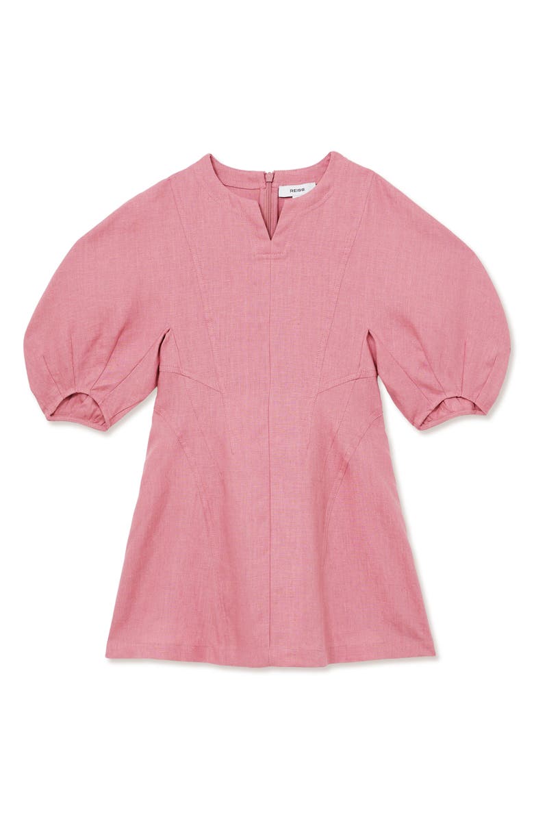 Reiss Kids' Romy Jr. Puff Sleeve Linen Dress, Main, color, Pink