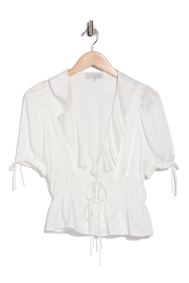 Ruffle Tie Front Top, Alternate, color, IVORY