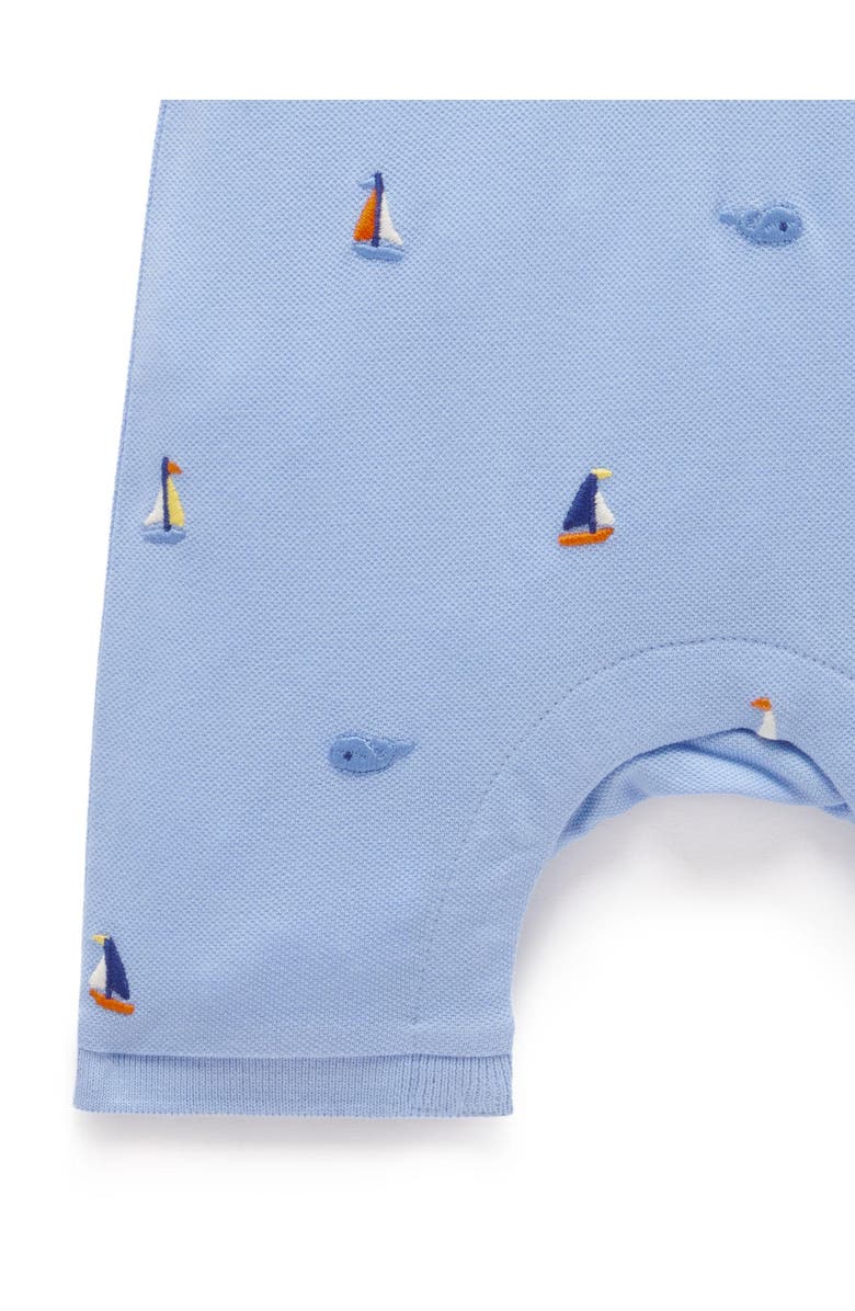 Purebaby Embroidered Polo Romper, Alternate, color, Yacht Broderie