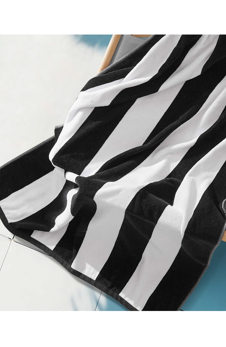 Juicy Couture Stripe Cotton Beach Towel, Alternate, color, Black/White To Pink/Green