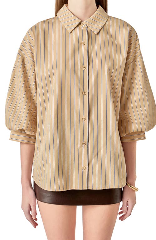 English Factory Stripe Balloon Sleeve Poplin Shirt In Neutral