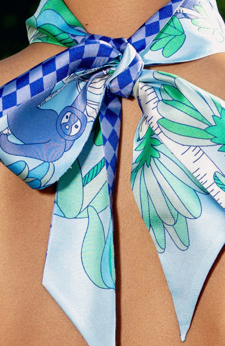 Jessie Zhao New York Silk Skinny Scarf Jungle Party, Alternate, color, Blue