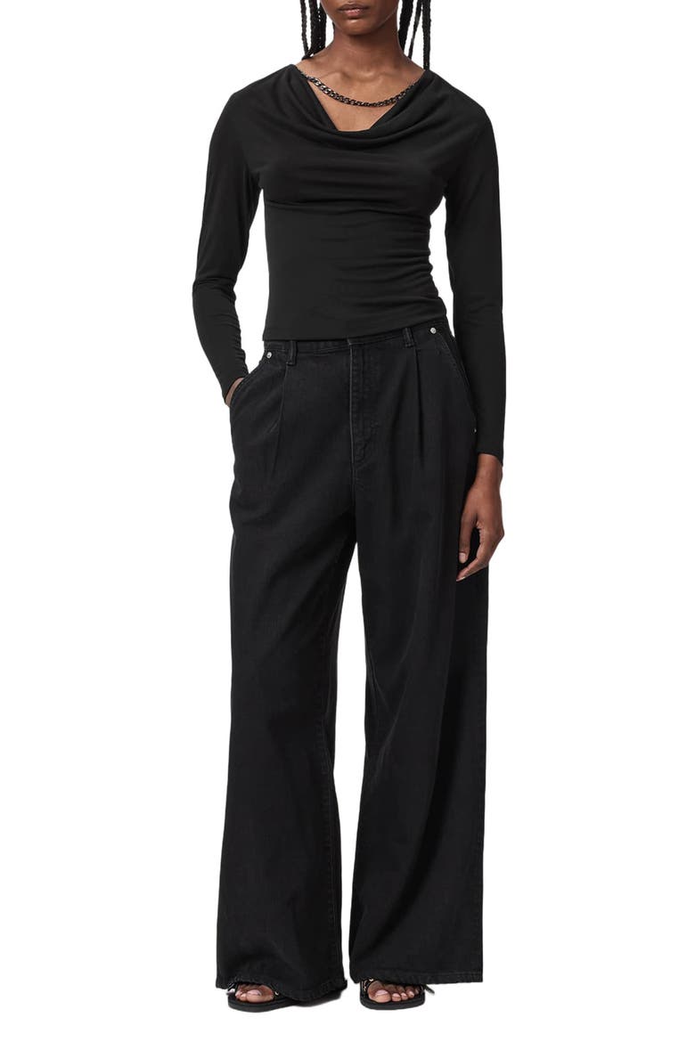 Hallie Long Sleeve Cowl Neck Top, Alternate, color, BLACK